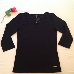 SALE NWT JonesNY Signature Black 3/4 Sleeve Blouse